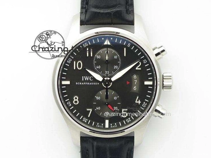 MIROTIME 0128 Youthful Pilot Spitfire 3878 Chrono BP Gray Dial SS On Black Leather Strap A 7368